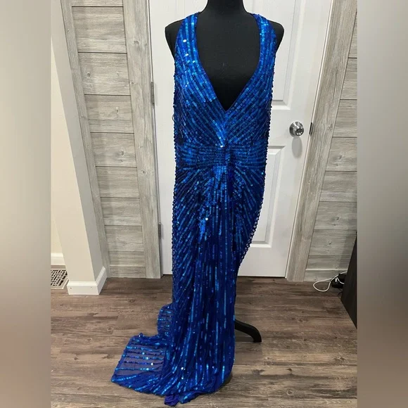 Mac Duggal | Dresses | Blue Sequence Plus Size Prom Dress | Poshmark